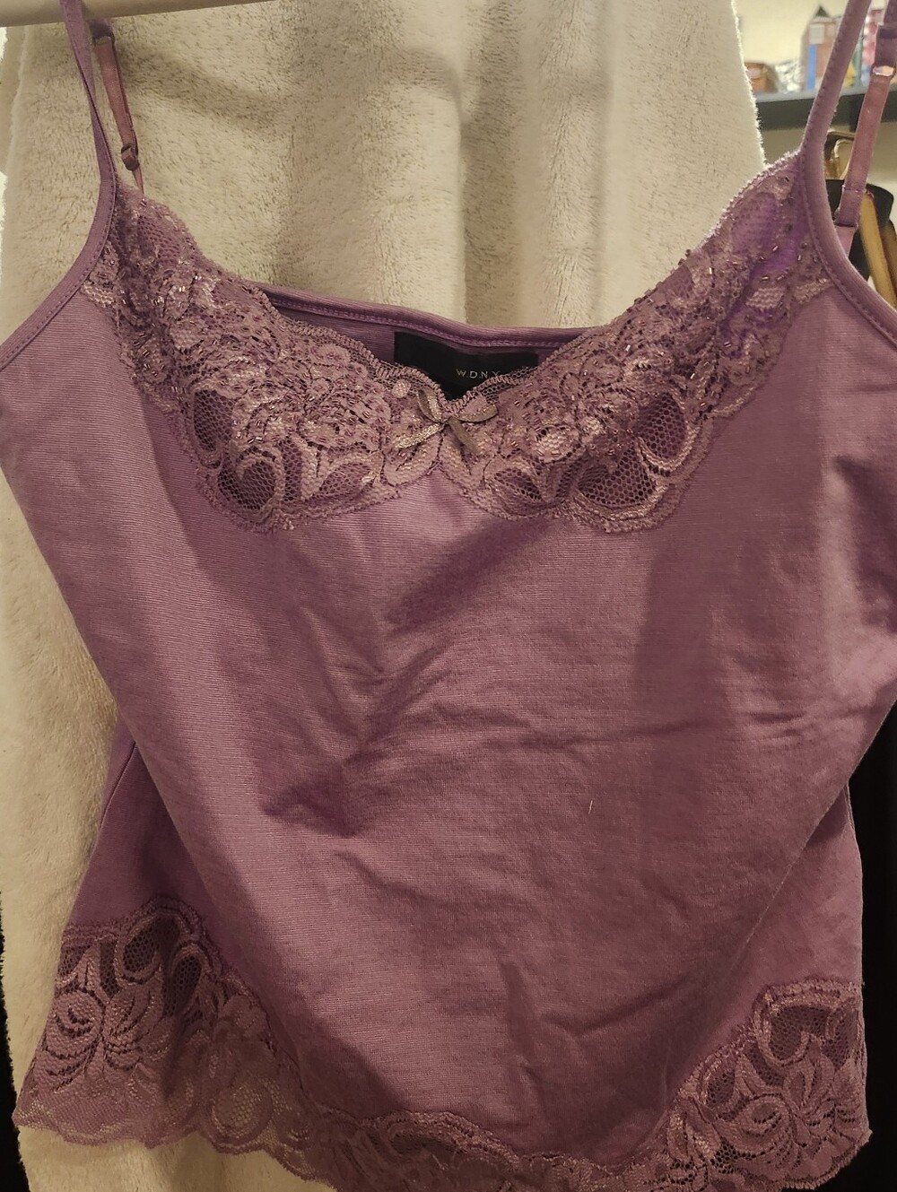 DNY Mauve Lace-Trim Camisole Tank
